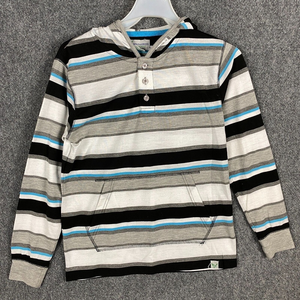 American Breed Henley Shirt 14/16 Boys Hoodie Striped Polyester Blend A2